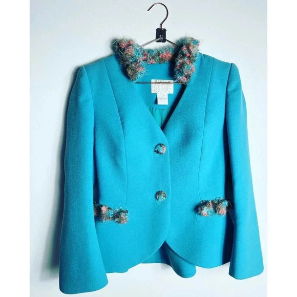 Manzoni Couture Womens Long Sleeve Two Buttons Wool Blazer Jacket Blue Sz 12 - Picture 12 of 15